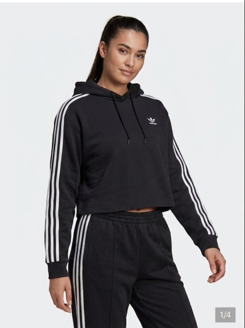 Adidas Pullover Hoodie Black with White 3-Stripe and Chest Logo Size Large
